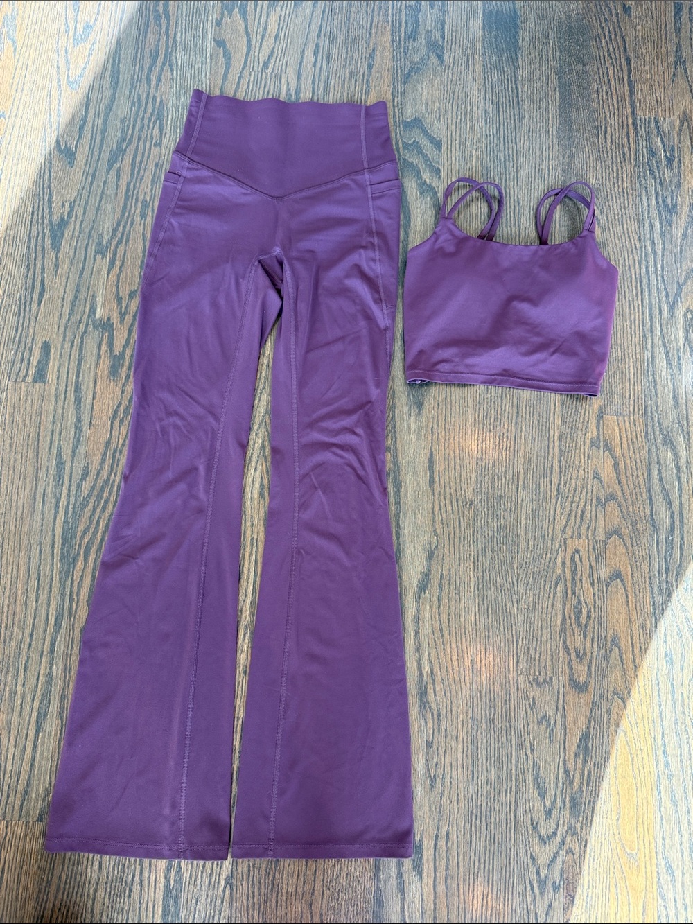 Halara Set Purple High-Rise Flare Leggings & Backless Crop Top size XS NWOT